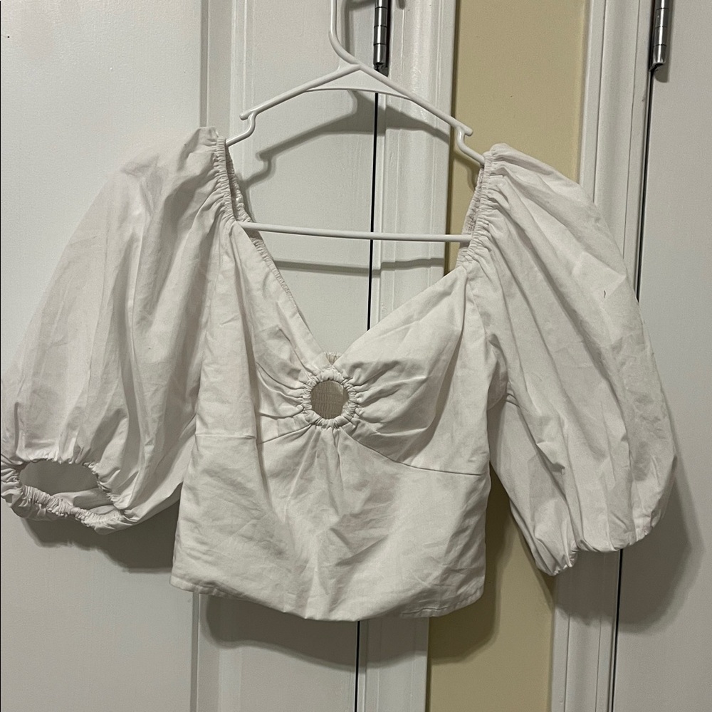 Abercrombie & Fitch White Puff Sleeve Top